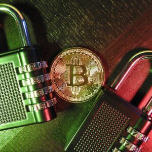 Moneta Bitcoin con lucchetti - sicurezza wallet