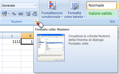 Selezione del formato della cella Excel