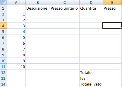 Excel schema fattura - 1