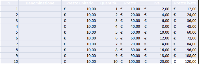 Excel fattura non formattata
