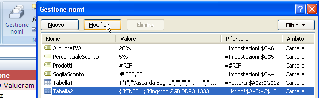 Modifica nome tabella